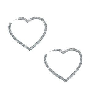 Silver Crystal Heart Hoop Earrings